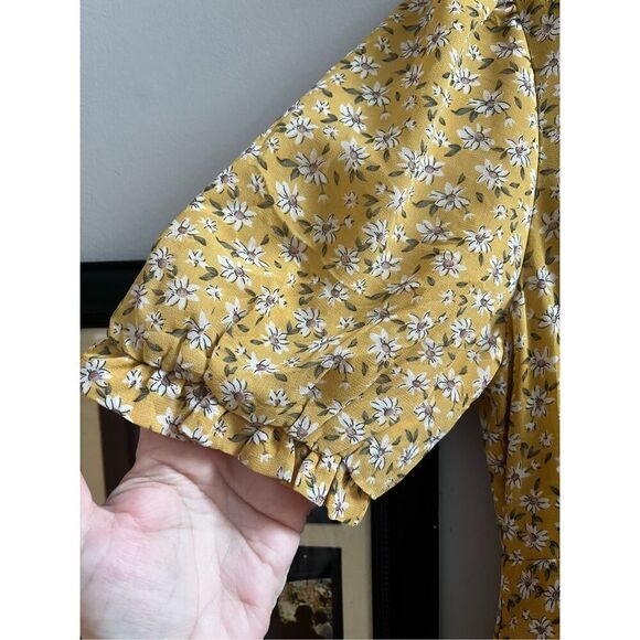 Lulus Yellow Tie Front Ruffle Daisy Print Midi Dress sz S EUC - Picture 5 of 7